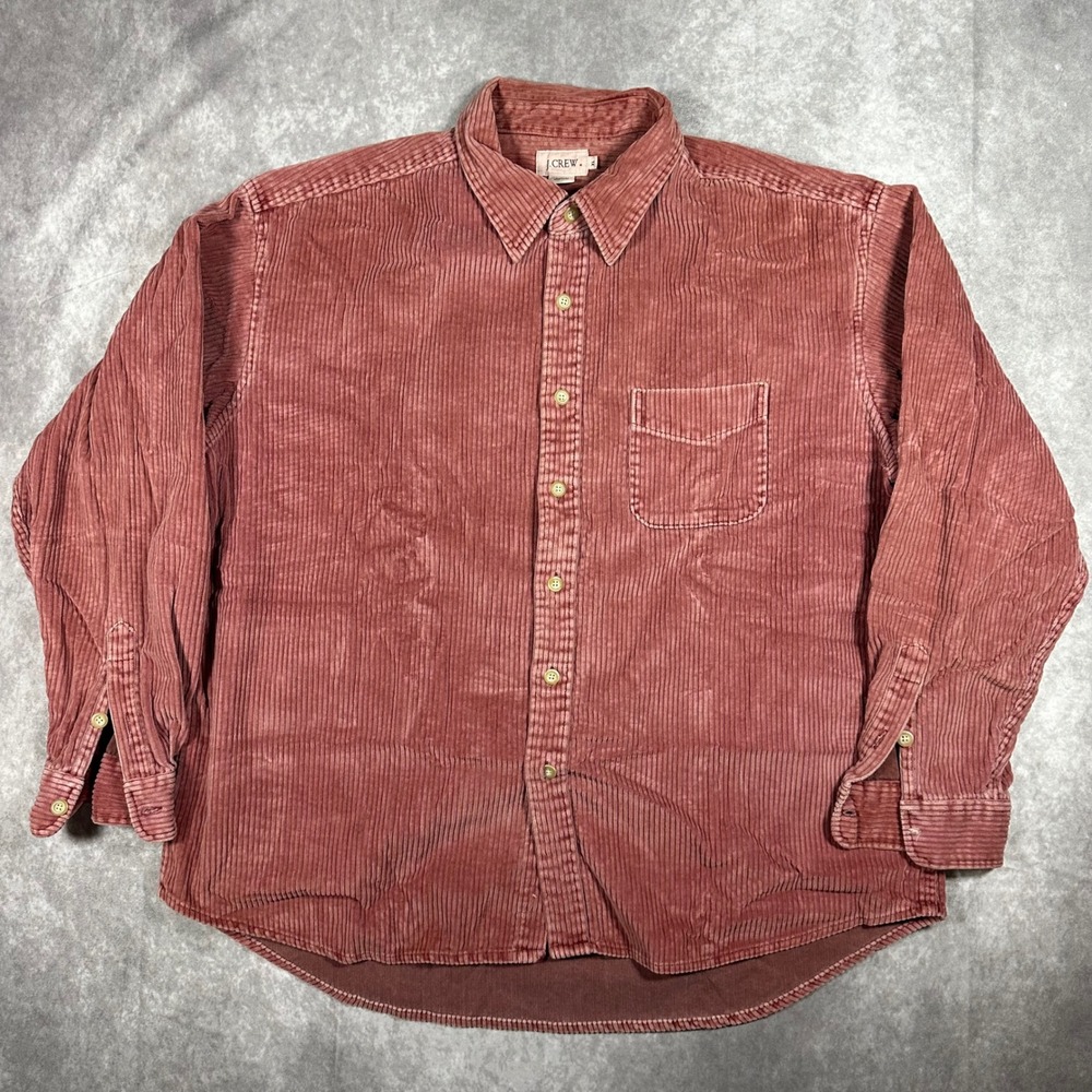 Vintage 90s J.Crew Mens XL Rose Pink Wide Wale Corduroy Button Down Shirt Preppy